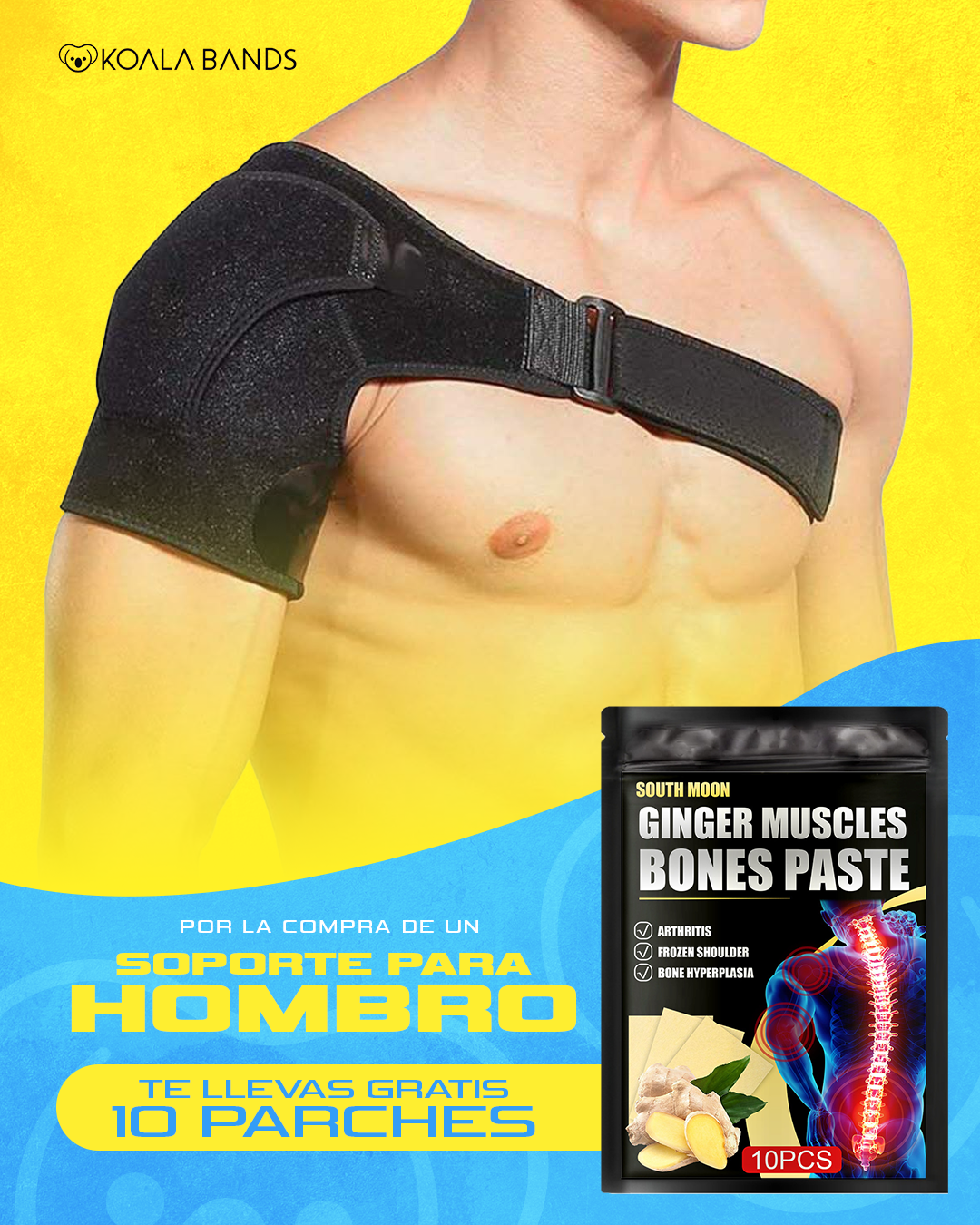 Koala Bands | Soporte para el hombro + 10 parches terapéuticos
